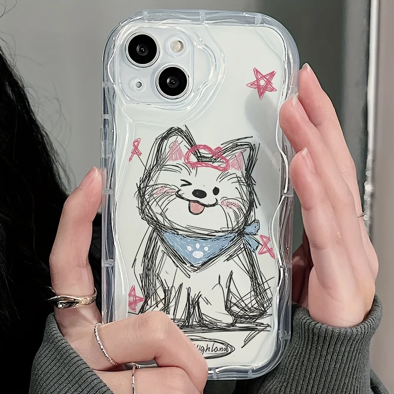 Sketch Puppy Dog Y2K Lens Protect 3D Wavy Edge Phone Case For Samsung Galaxy S23 S24 S25 S26 Ultra A07 A15 A16 A17 A06 A27 Cover