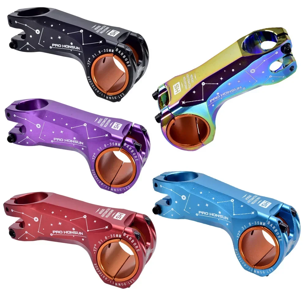 Colorful MTB Stem 90mm Aluminum XC AM DH Mountain Road Bike Stem -17 Degree Steerer Bicycle 31.8/35mm Handlebar Rainbow Stem