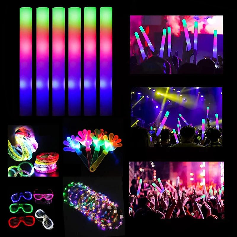 

15/30Pcs Glow Sticks Foam LED Stick Palm Bulk Glowing Glasses Luminous Headdress Glowing Rings for Wedding Party Supplies