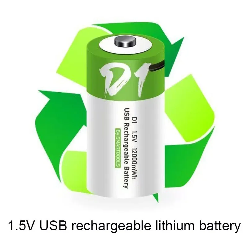 

1.5V LR20 12000mWh D Size Rechargeable Lithium Battery For Flashlight,Gas stoves and Water Heaters,with Type-C charging cable