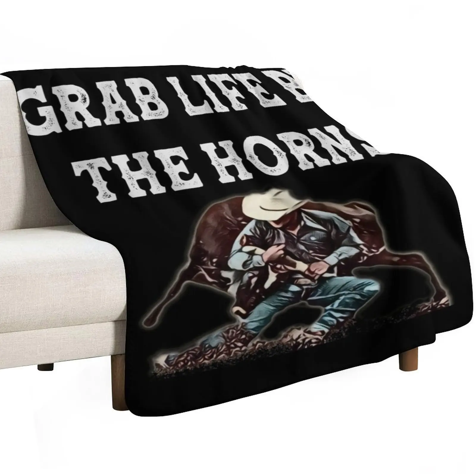 Grab Life By The Horns - Steer Wrestler Throw Blanket Moving Bed Flannels Quilt Heavy Sofa Throw Blankets