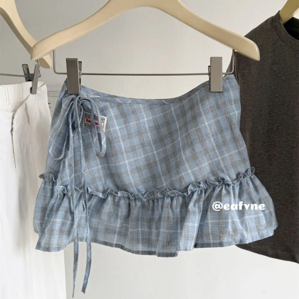 Trendy High-waist Ruffles Belts for Women Checkered Pattern Jeans Accessories Hip Curtain Versatile Y2K Butt Curtain Streetwear