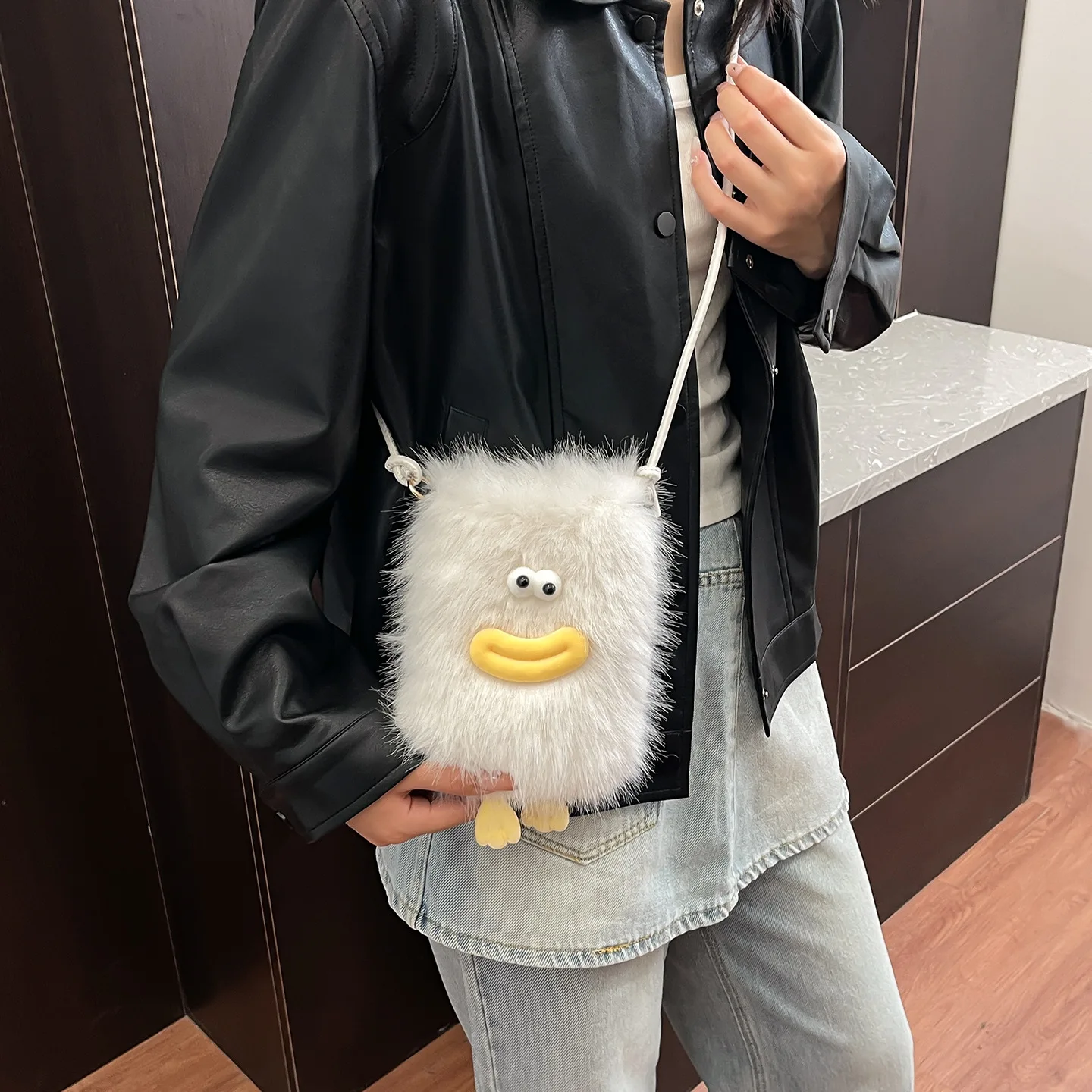 2025 Whimsical Plush Mini Square Bag for Women Adjustable Crossbody Strap Phone Purse with Top Handle Day to Night Playful Bag