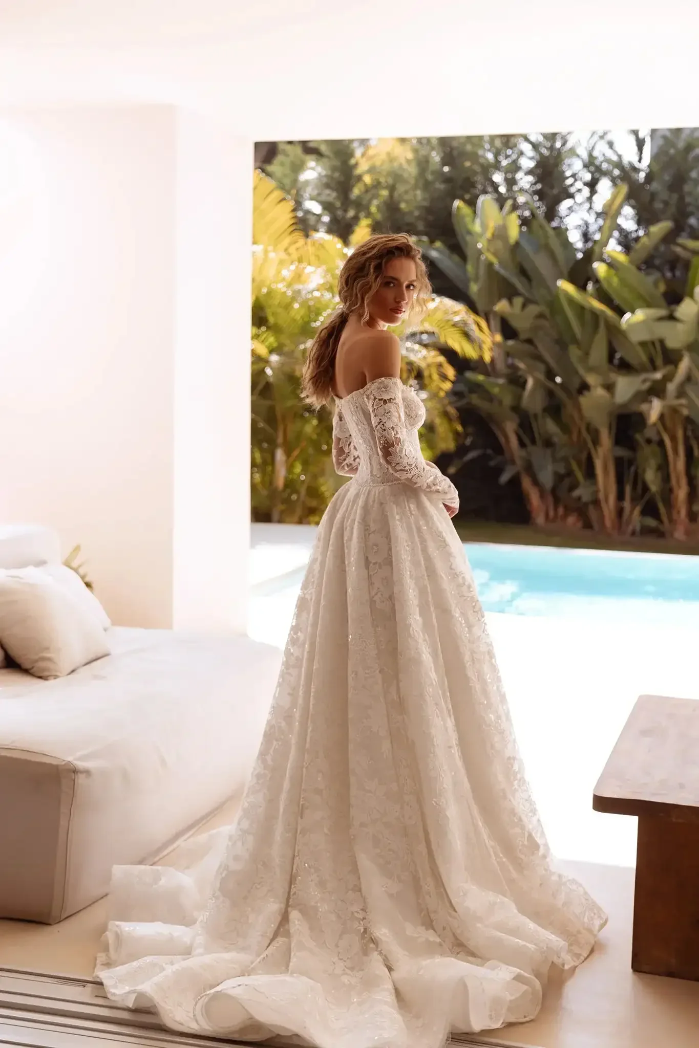 

Свадебные платья Flavinke на заказ: белые кружевные платья с длинными рукавами, жемчугом, в африканском стиле, А-силуэт, для невесты, с открытыми плечами, vestidos novia