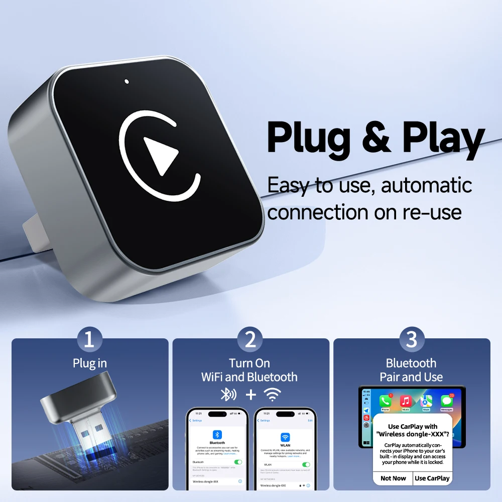 2 in 1 Wireless CarPlay Adapter Apple Car Play Android Auto AI Smart Box Car Intelligent Systems for Toyota Honda Autosky Vw Sky
