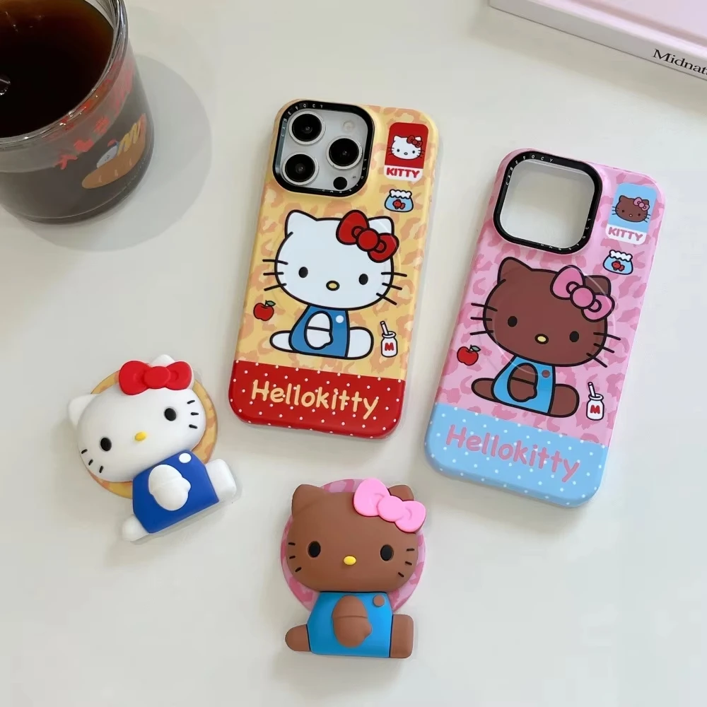 

Kawaii Hello Kitty Cute Cartoon Phone Case for Iphone 16 15 14 13 Pro Max Fundas Case Protective Cover with Magnetic Stand Cover