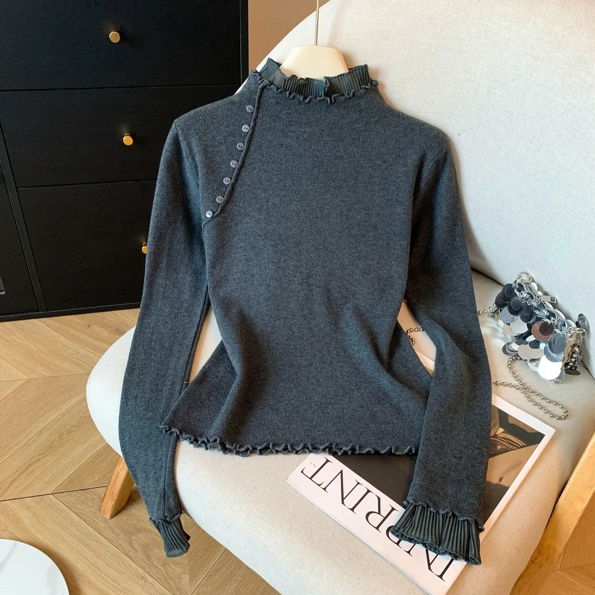 2025年新作 ハイネック スプライスセーター レディース ソフトニット ベースセーター 秋冬 スリムフィット ベースセーター