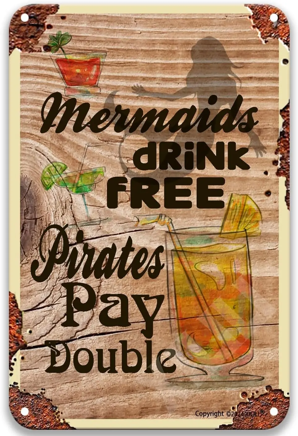 Y1، حورية البحر شرب مجاني، القراصنة دفع علامات معدنية مزدوجة اكسسوارات غرفة نوم مزرعة المرآب ديكور المطبخ Si #1