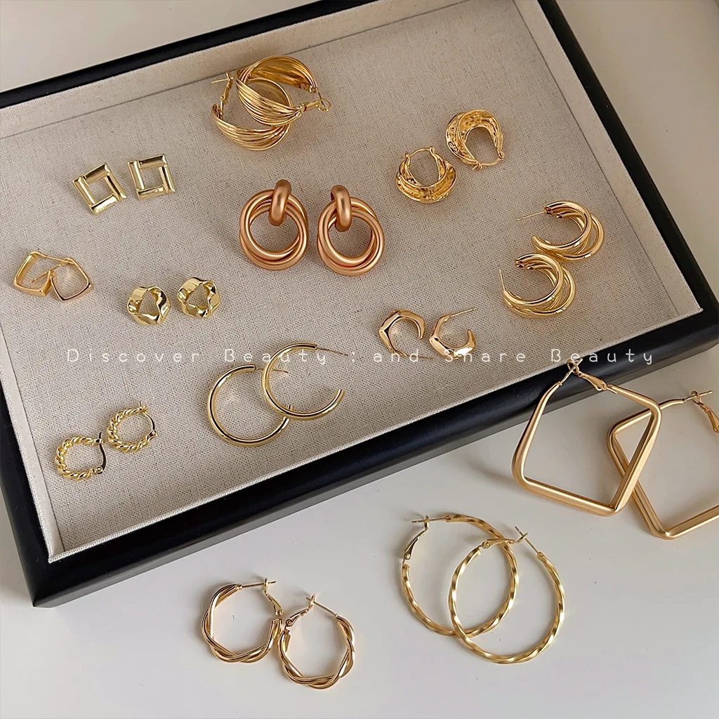 DIY accessories Premium geometric metal earrings, earrings, Korean temperament cold wind studs, niche personalized versatile ear
