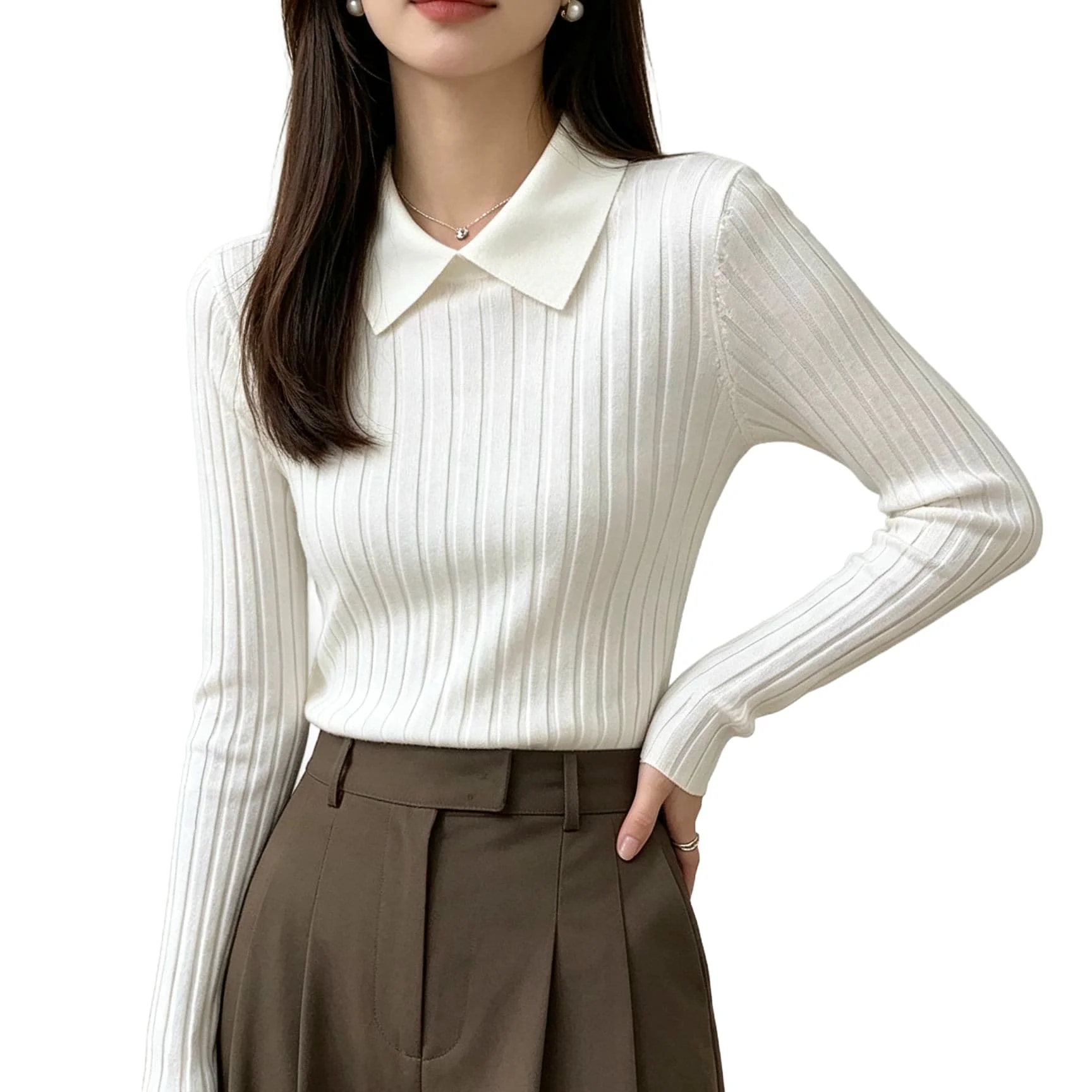 Regular Length Long Sleeve for Knit For Top for Women with For Slim for Fit Lapel Front Ideal for Yoga Cycling Vacation