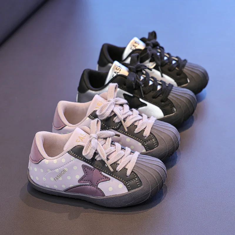 Kids'Casual Shoes PU Leather Color Blocking Polka Dot Fashion Autumn Shoes For Children Anti-slip Silver Purple Size 23-37
