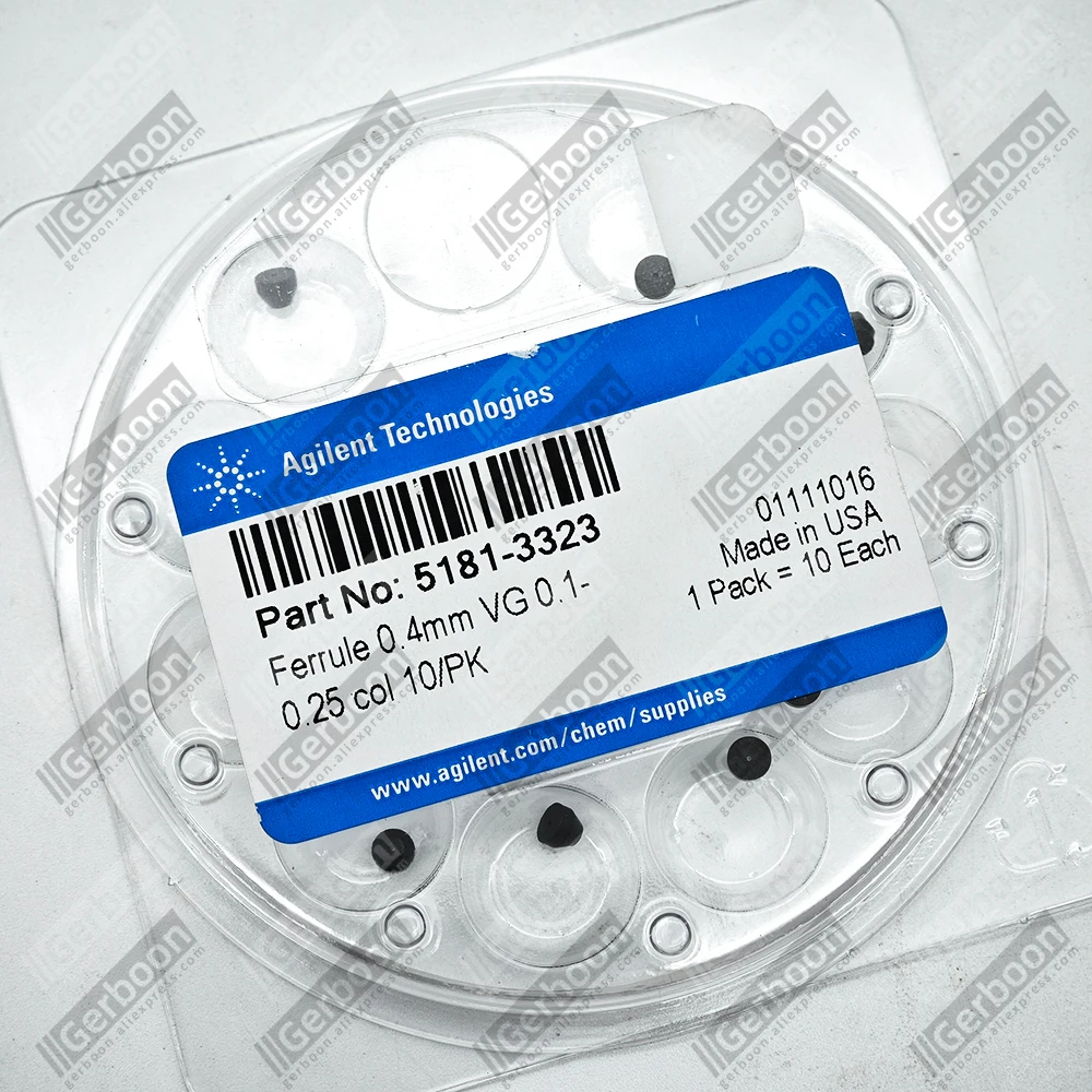 

Agilent Graphite Ferrules 5181-3323 Cleaning & Maintenance Supplies for GC/MS Ferrule, 0.4mm id, 15% graphite/85%Vespel, 10/pk