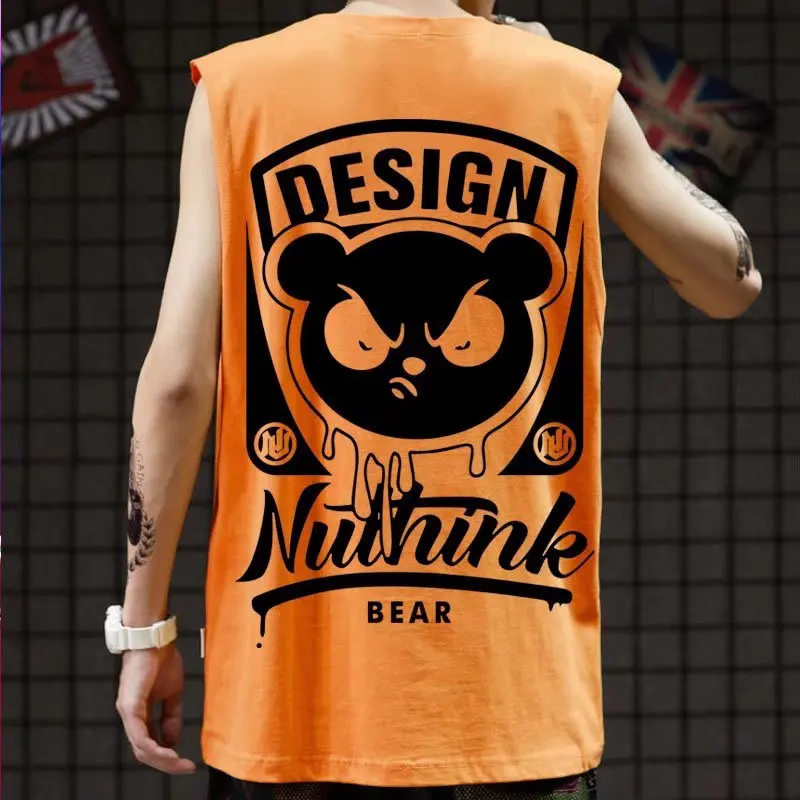 2023 Summer New Men\'s Tank Tops Japan Fashion Streetwear Print Sleeveless Vest Casual Men Clothing Fitness Loose Men Tank Tops