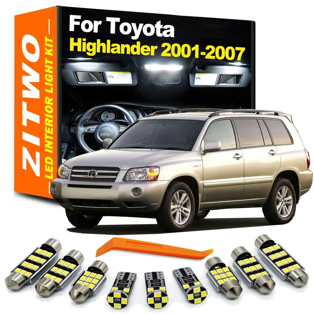 ZITWO 11Pcs LED Bulb Interior Indoor Light Kit For Toyota Highlander Kluger 2001 2002 2003 2004 2005 2006 2007 Plate Trunk Lamp