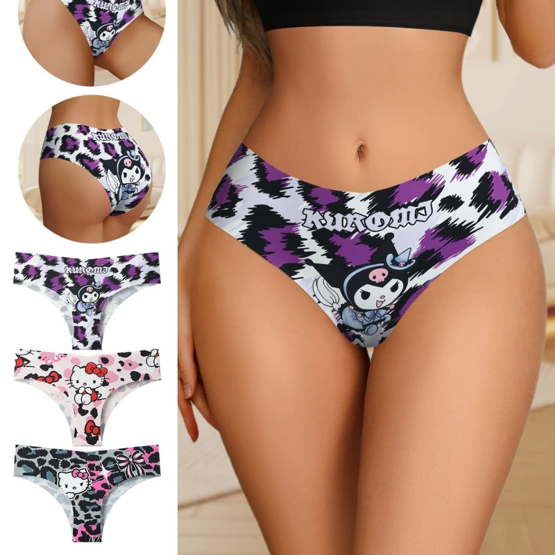 Women's Hello Kitty Sanrio Cartoon Pattern Stretch Panties Underwear Sexy Breathable Xs-xxl Silk Without Trace Kuromi Underwear