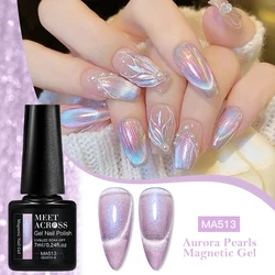 MEET ACROSS 7ml Aurora Pearls Cat Magnetic Nail Gel Polish Purple Pink Glitter Nail Supplies Vernis Gel for Spring Summer Nails
