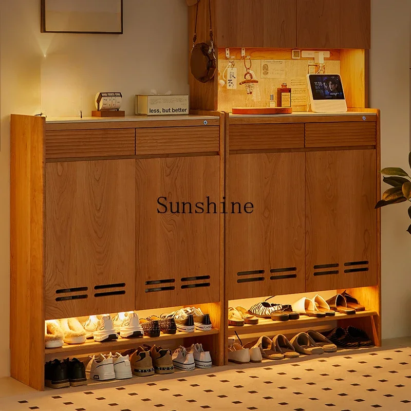 Cherry wood entrance cabinet simple solid wood shoe cabinet