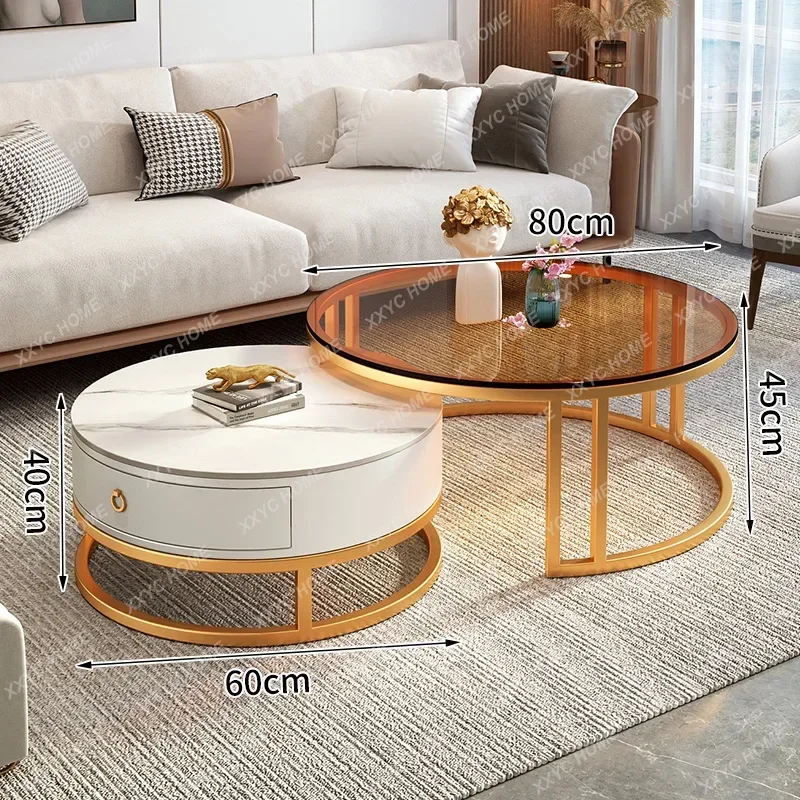 

V Slate Coffee Table Living Room Household Small Apartment Simple Modern Light Luxury Marble Glass Round