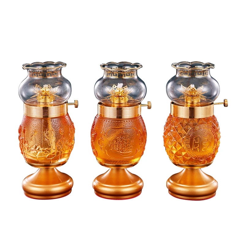 

Glass Lotus Butter Lamp Holder Supply Lamp Holder Windproof Household Butter Lamp Holder Candlestick