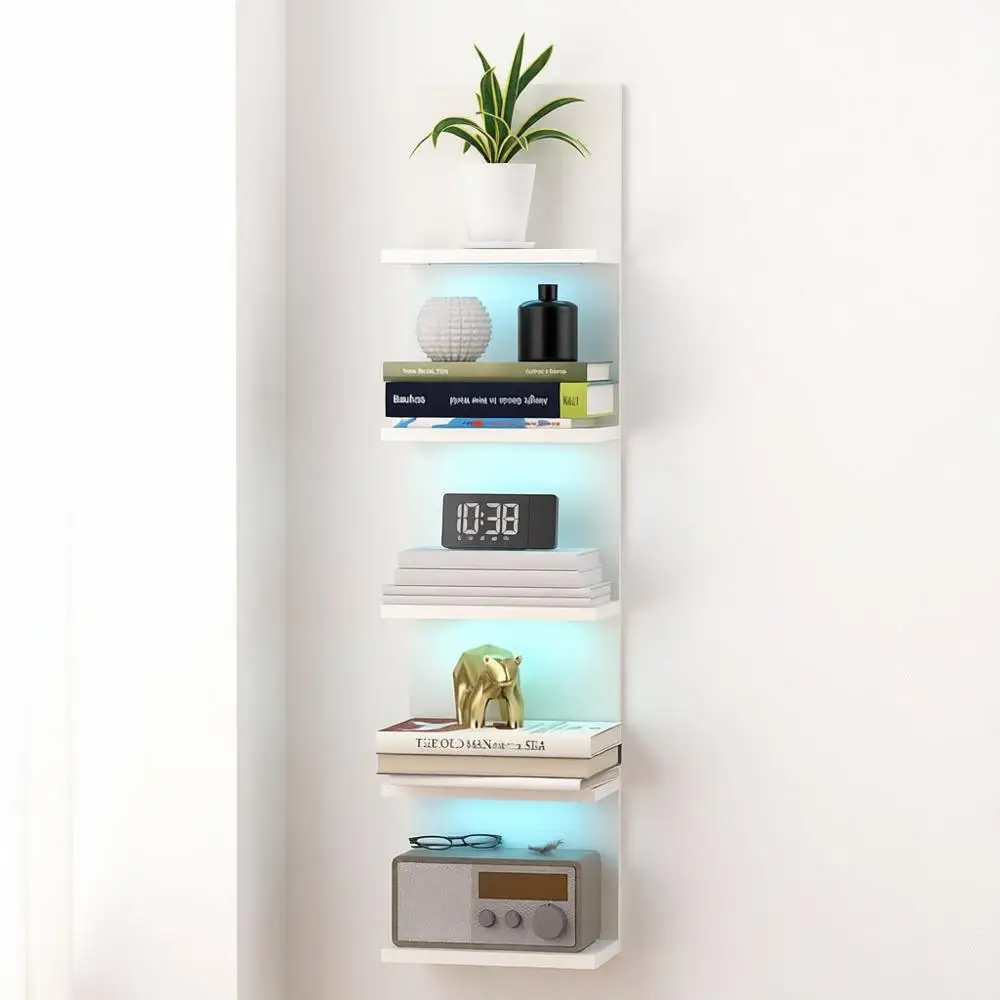 

5-Tier Wall Shel Unit with RGB Light, Floating Lack Shel, Wall Storage, Wall Mounted Display Shel, Bedroom Living Room Vanity, W