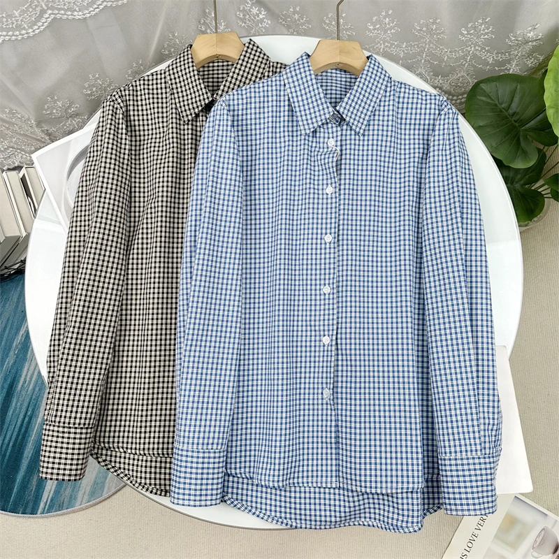 

Рубашка из чистого хлопка в клетку с длинными рукавами, женская модель Zhi2900, осенняя новинка, свободный крой, влагоотводящая, для повседневной носки.