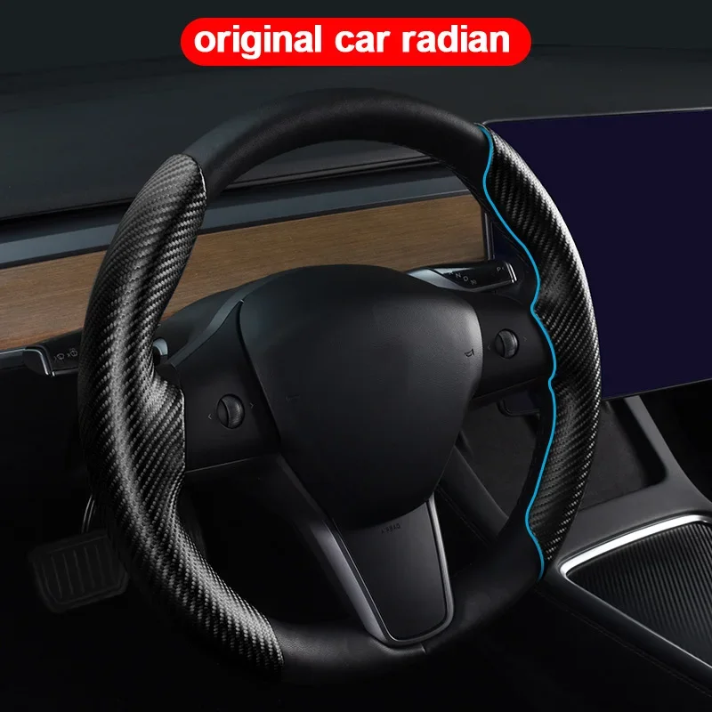 for Tesla Model 3 Y Steering Wheel Protector Full Cover Pannel Remodel Patch Decor Sticker Trim Frame Carbon Fiber Accessories