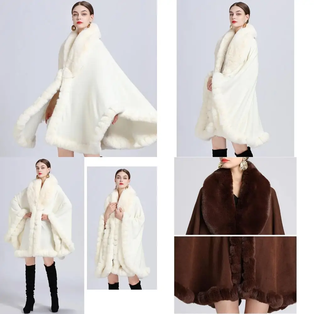 

Women's Evening Poncho Shawls with Faux Fur Collar and Pashmina Wrap
