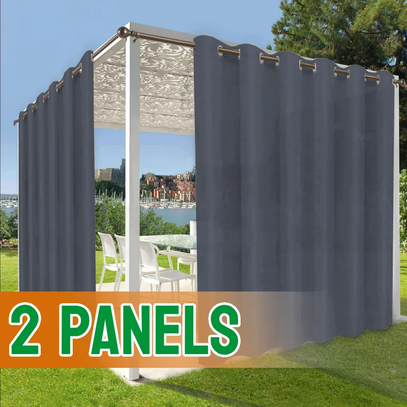 2 Panels Waterproof Outdoor Curtains Privacy Sun Blocking Grommet Curtain Panel Weatherproof, UV Resistant Curtains for Gazebo