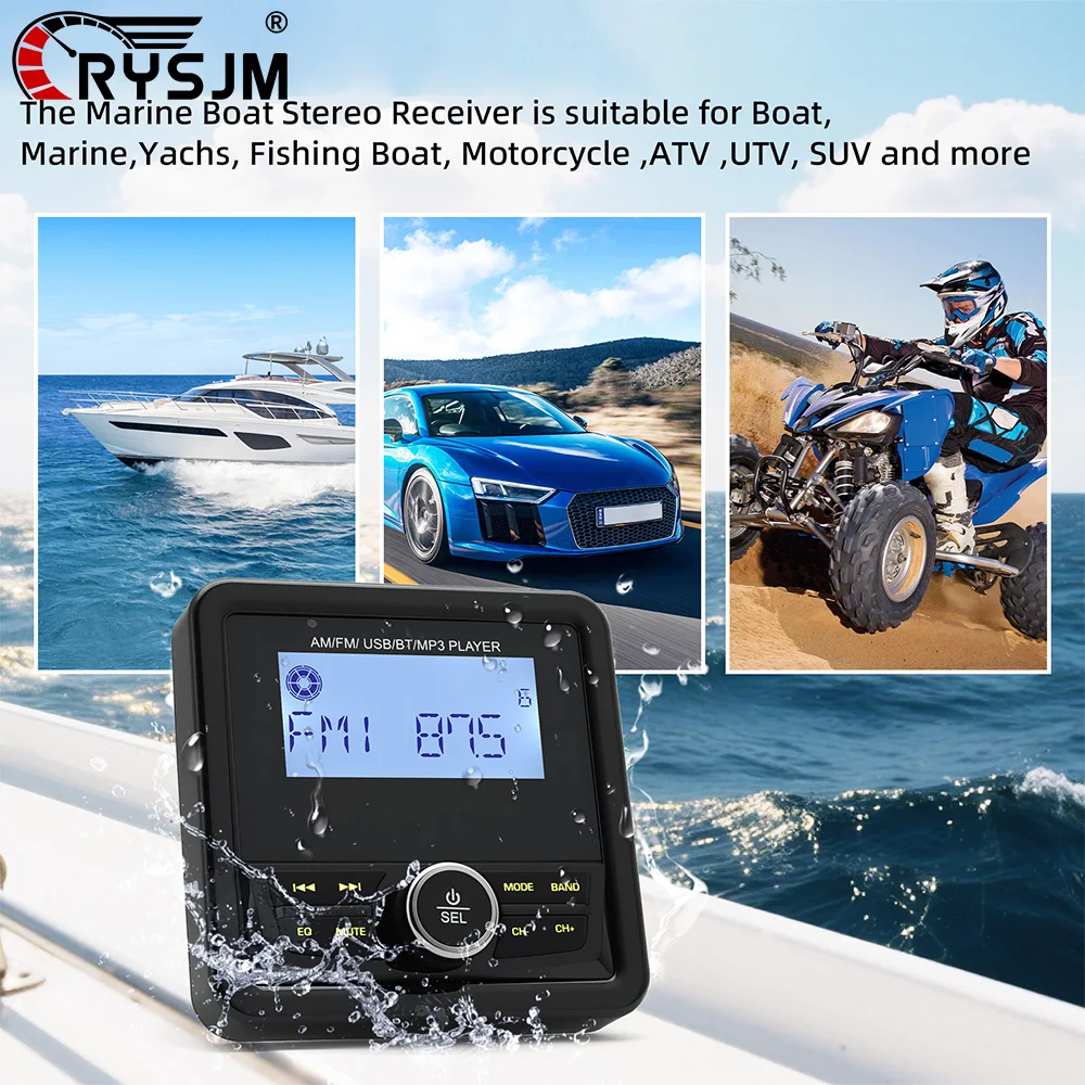 

Marine Radio Boat Stereo Bluetooth-compatible AM/FM/USB/BT/MP3 Player Digital Media Audio Player For Yacht ATV UTV Motorcycle