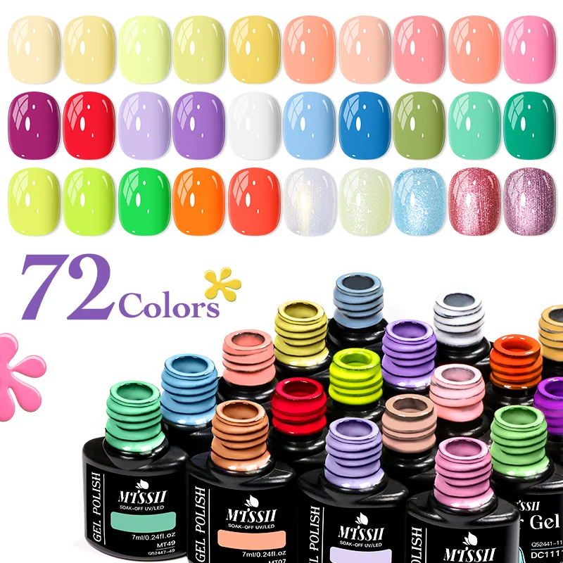 Mtssii 7ml Gel Nail Polish 72 Colors Nail Gel Polish For All Season Colorful Gel Soak Off UV LED Gel Nail Art DIY Design Varnish