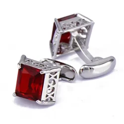 French Shirt Cufflinks Men's Suit Wedding Banquet Gift Business Classic Trendy Simple High-grade Red Crystal Hollow Cuff Links