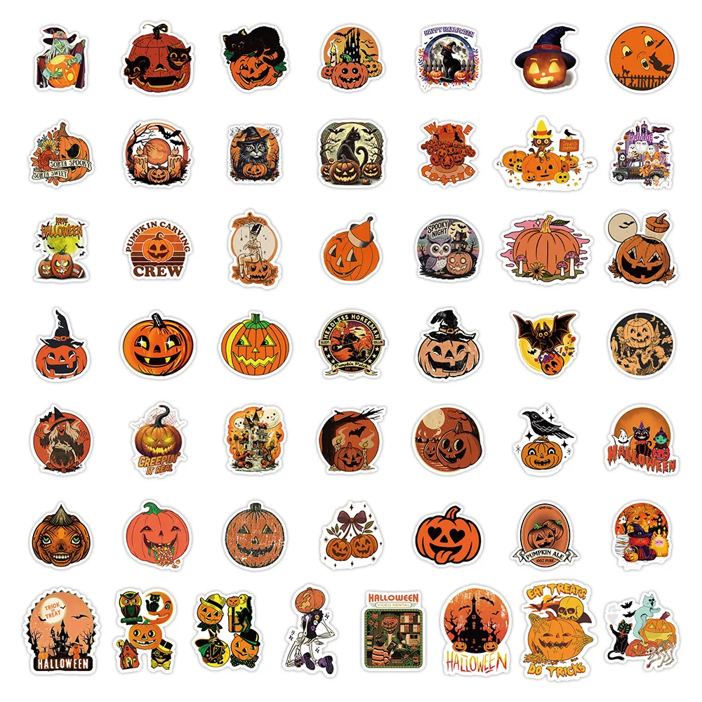 50PCS 재미 있은 만화 할로윈 테마 스티커 수하물 기타 축제 전화 컴퓨터 일기 낙서 장난감 DIY 장식 선물