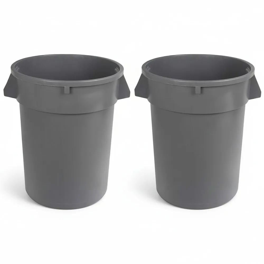 

Heavy Duty Round Trash Can, 32 Gallon Commercial Garbage Bin, Durable Stackable for Office Restaurant Use (Pack of 2)