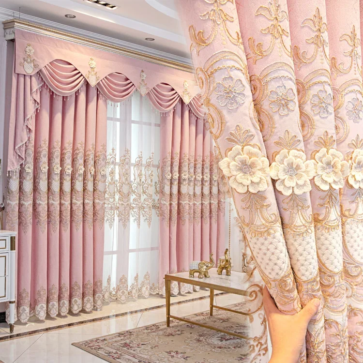 Luxury European Style Pink High Grade Atmospheric Shading Jane Europe French Window Curtains for Living Dining Room Bedroom