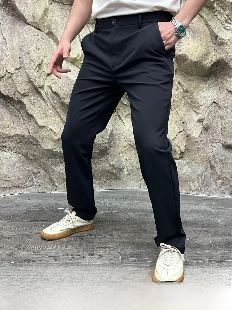 

Elastic Casual Pants for Men High End Spring Faion Adstration Busin Straight Leg Long Trousers Youth Active Sle