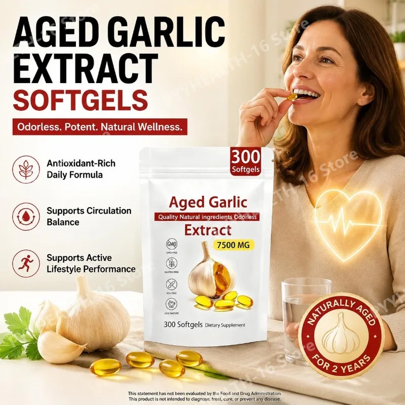 Aged Garlic Extract Softgels Odorless Non-GMO Soy-Free Supports Circulation Balance Antioxidant-Rich Daily Formula 300 Softgels