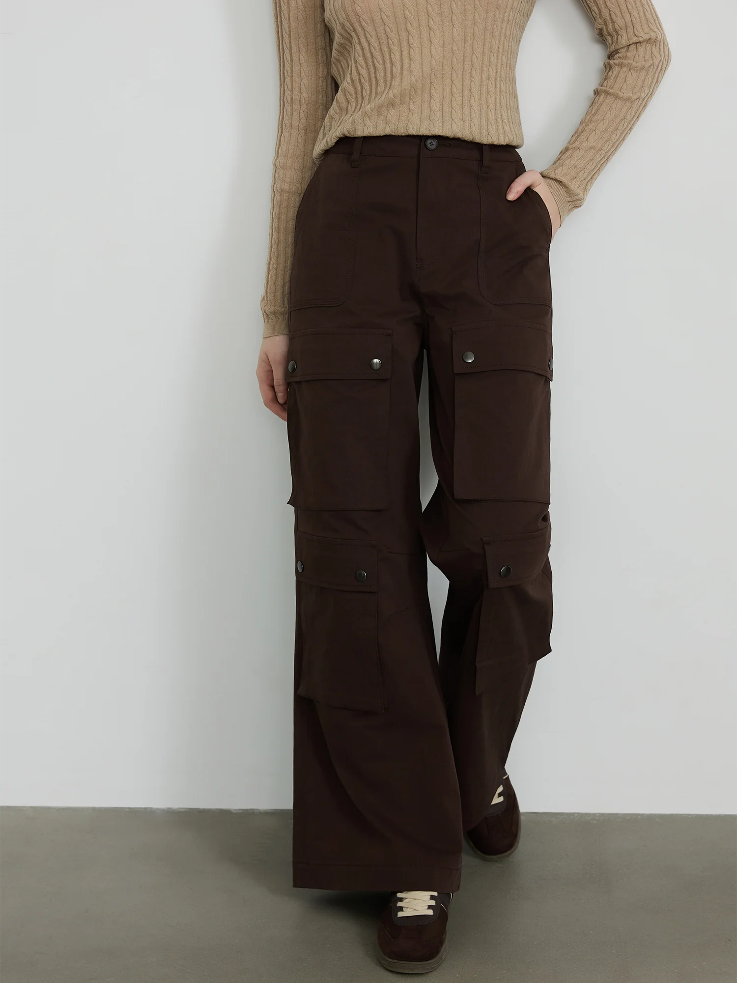 

Realistic American Retro Multi-Pocket Work Pants Women's Loose Straight Leg Trousers Autumn High Waist Zipper Cotton Blend