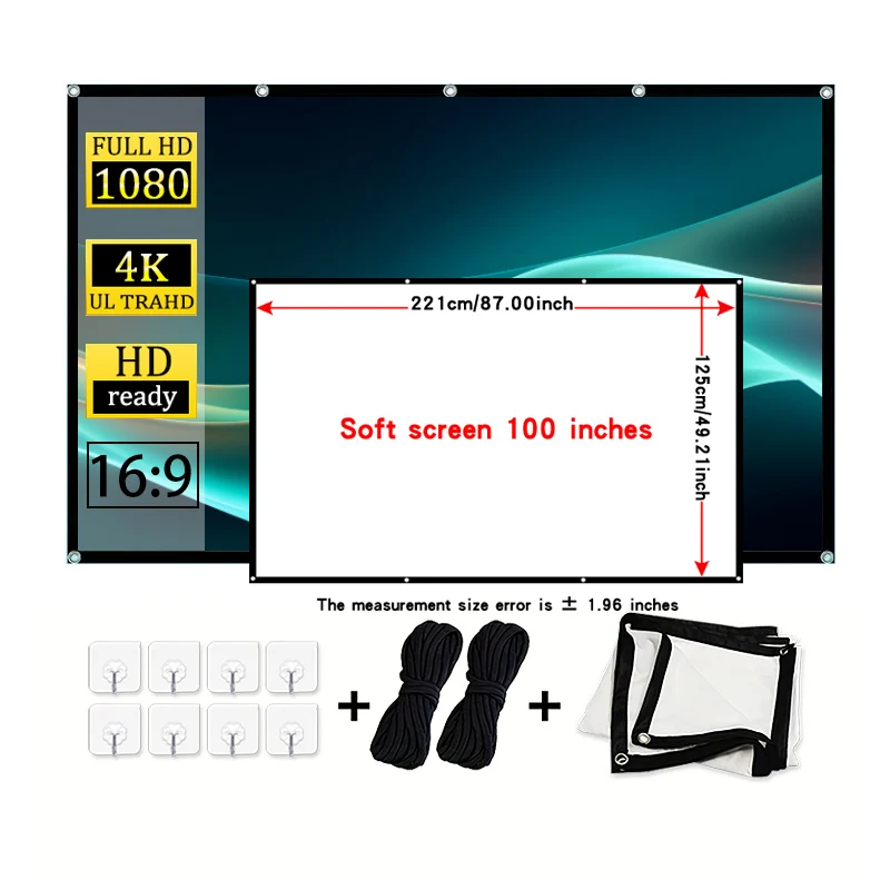 شاشة سميكة 100 بوصة. يأتي بحبل. شاشة فيلم الإسقاط البيضاء الكلاسيكية. مناسبة للاستخدام الداخلي والخارجي. #1