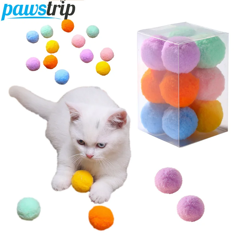 12Pcs/lot Funny Cat Toys Stretch Plush Ball Toys for Cats Colorful Interactive Cat Pom Pom Kitten Chew Toy Pet Supplies