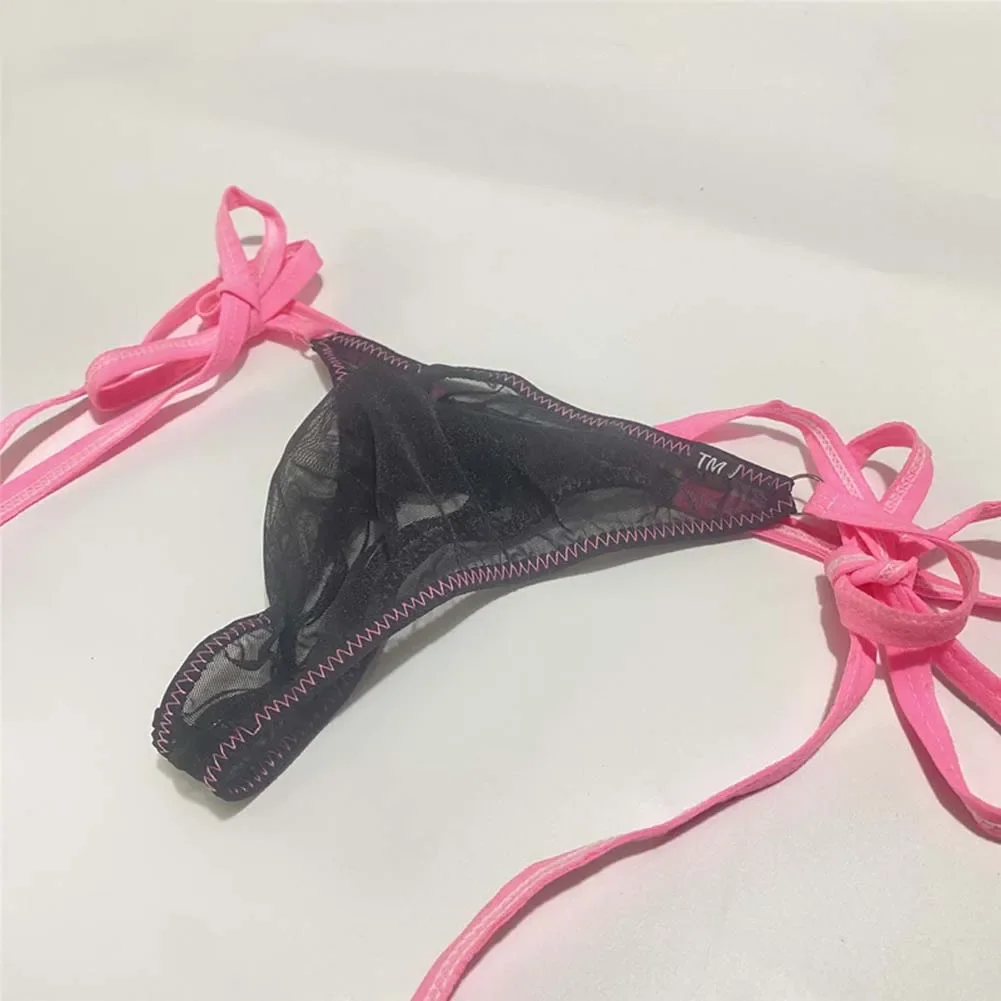 

Men Sexy Mesh Sissy See Through Sexy Lingerie Thongs Lace T-back Tie Bow G-strings Underpants Men Brazilian Underwear Panties