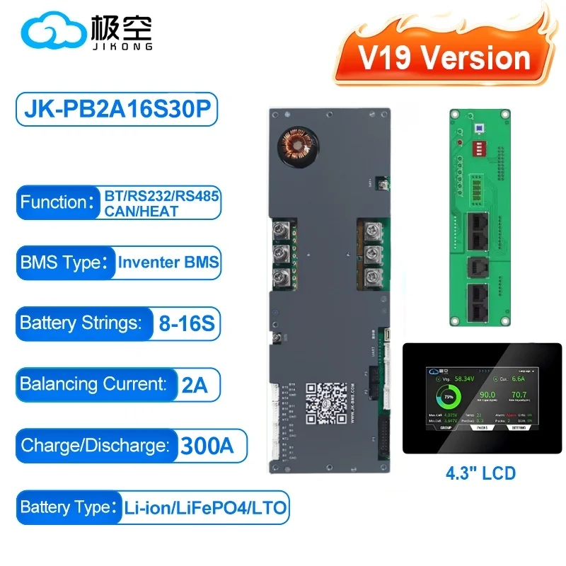 JIKONG V19 51.2V Lifepo4 100A 200A 300A Smart BMS 8S-16S Batterij Huishoudelijke Energie Inverter BMS Actieve Balancer V19 Versie