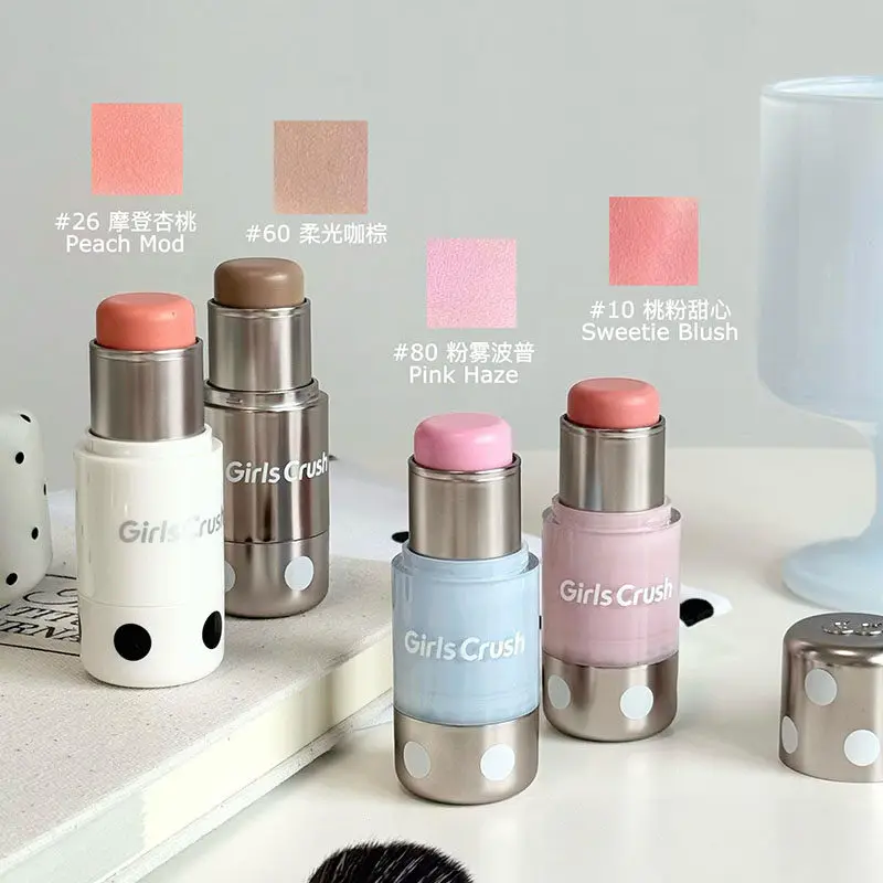 GirlsCrush Polka Dot Blusher Stick Multi-Purpose Cream Cheek Rouge Soft Light Silky Smooth Long-Lasting Makeup for Women