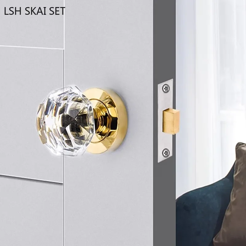 Light Luxury Invisible Lock Single-sided Handle Portable Door Lock Gold Indoor Background Wall Globe Lock Crystal Door Handle