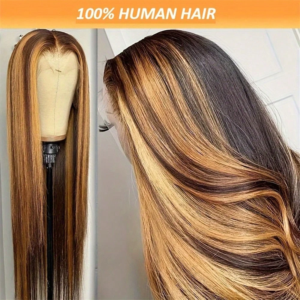 40 44 بوصة 13x6 Hd العظام مستقيم الدانتيل أمامي خصلات الشعر المستعار الإنسان البرازيلي الملونة تسليط الضوء على أومبير الخام 360 شعر مستعار دانتيل كامل شعر الإنسان #4