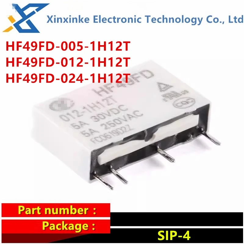 5PCS HF49FD 5A SIP-4 Power Relay HF Relay HF49FD-005-1H12T HF49FD-012-1H12T HF49FD-024-1H12T One Group Usually Open