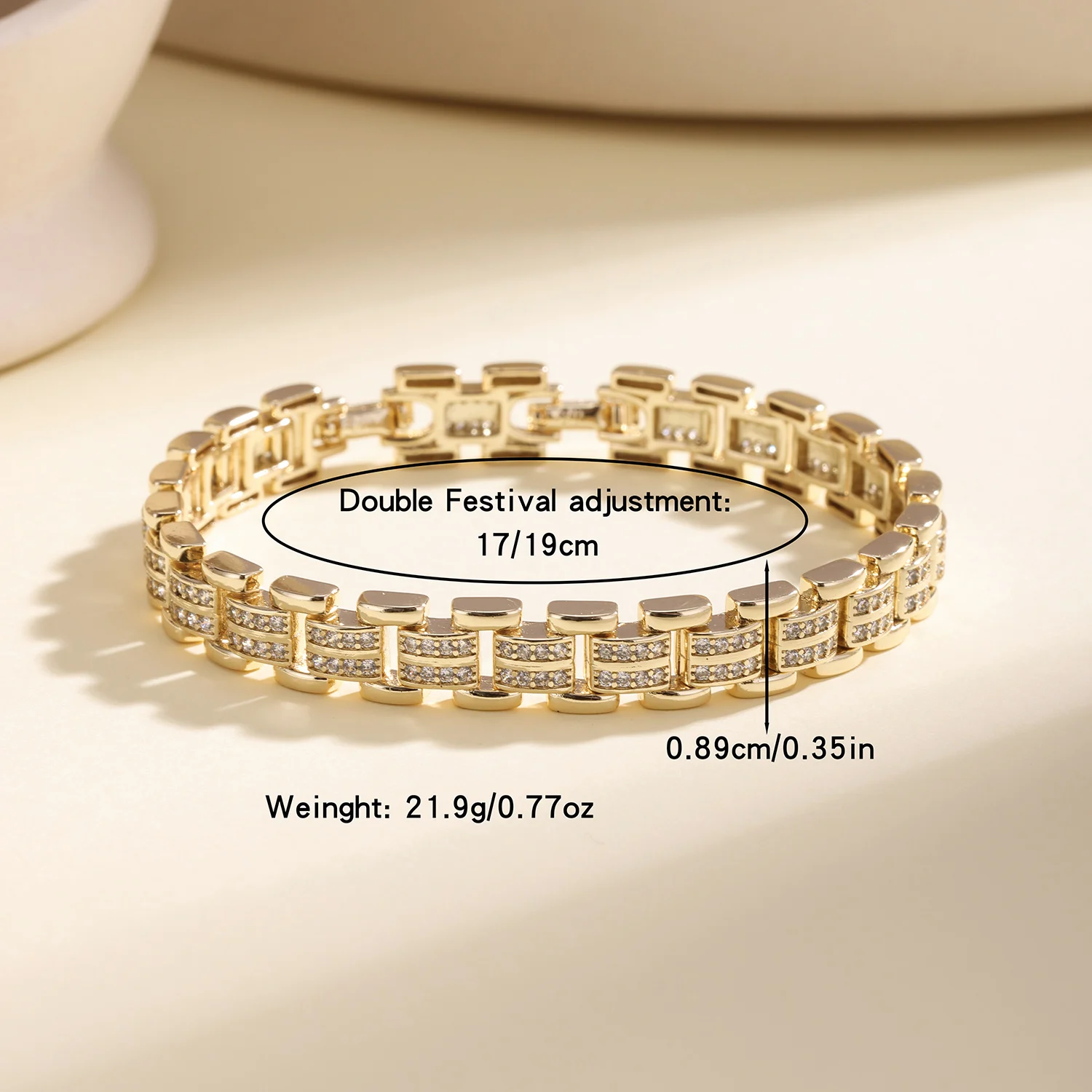 AIBEF Luxus-Armband für Damen, glitzerndes rechteckiges Kristall-Gliederarmband, modischer formeller Schmuck für Hochzeit, süßes Weihnachtsgeschenk – Detail 9