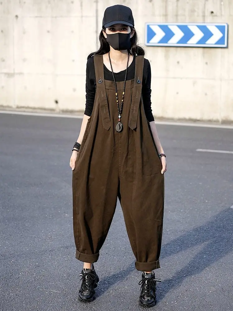 Damesjumpsuits Jeans Lange overalls Monochromatische werkkleding Flip-gesp Leuke print Verstelbaar Off-shoulder Oversized ontwerp