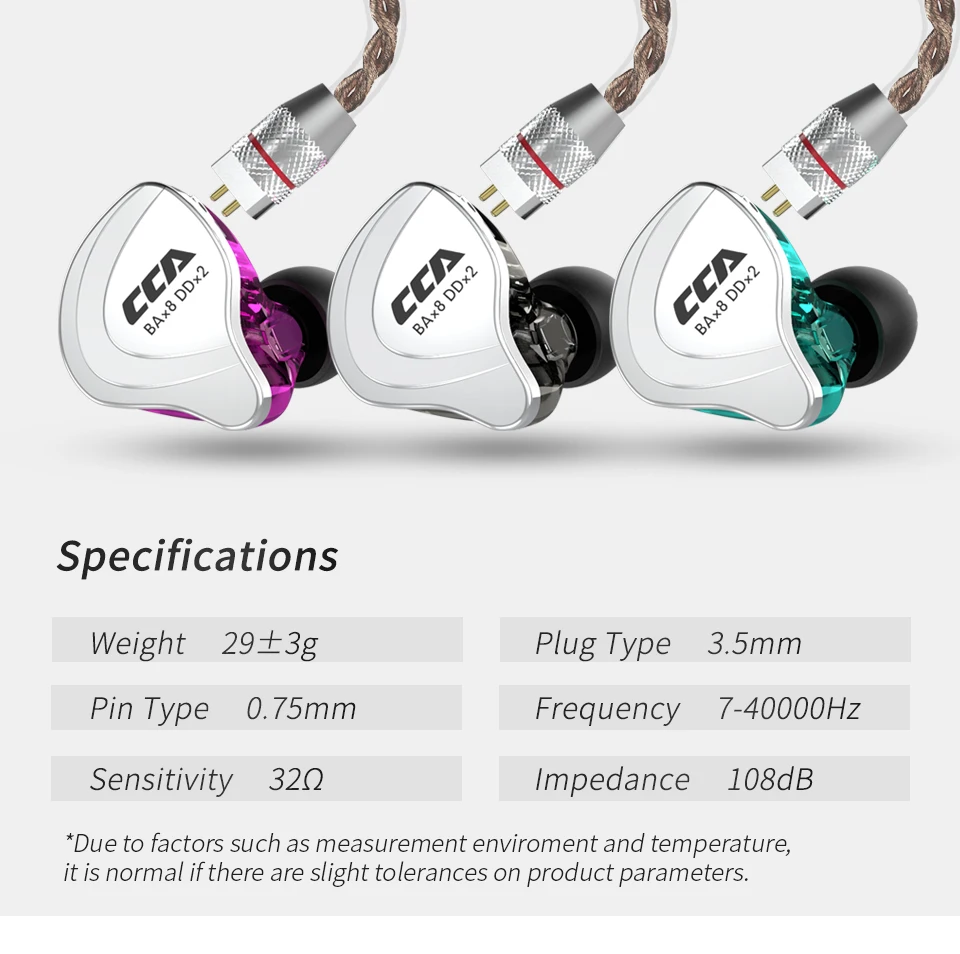 سماعات أذن CCA C10 بخمسة سائقات هجينة HiFi 4BA 1DD سماعات أذن عالية الدقة كابل قابل للفصل 2pin 0.75 مللي متر سماعات أذن سلكية