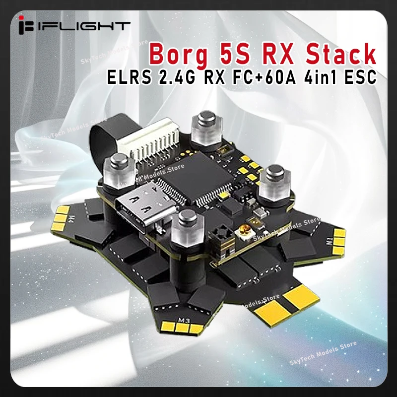iFlight Borg 5S RX Stack - Récepteur ELRS 2.4GHz intégré, ESC Borg 60R 60A, pour systèmes de course FPV