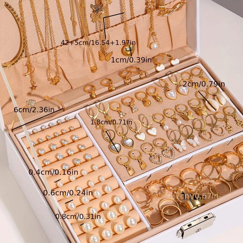 

115Pcs Women's Fashion Jewelry Set Contain Hoop Earrings、Stud Earrings、Bracelet、Necklace and Ring，Versatile Daily Jewelry